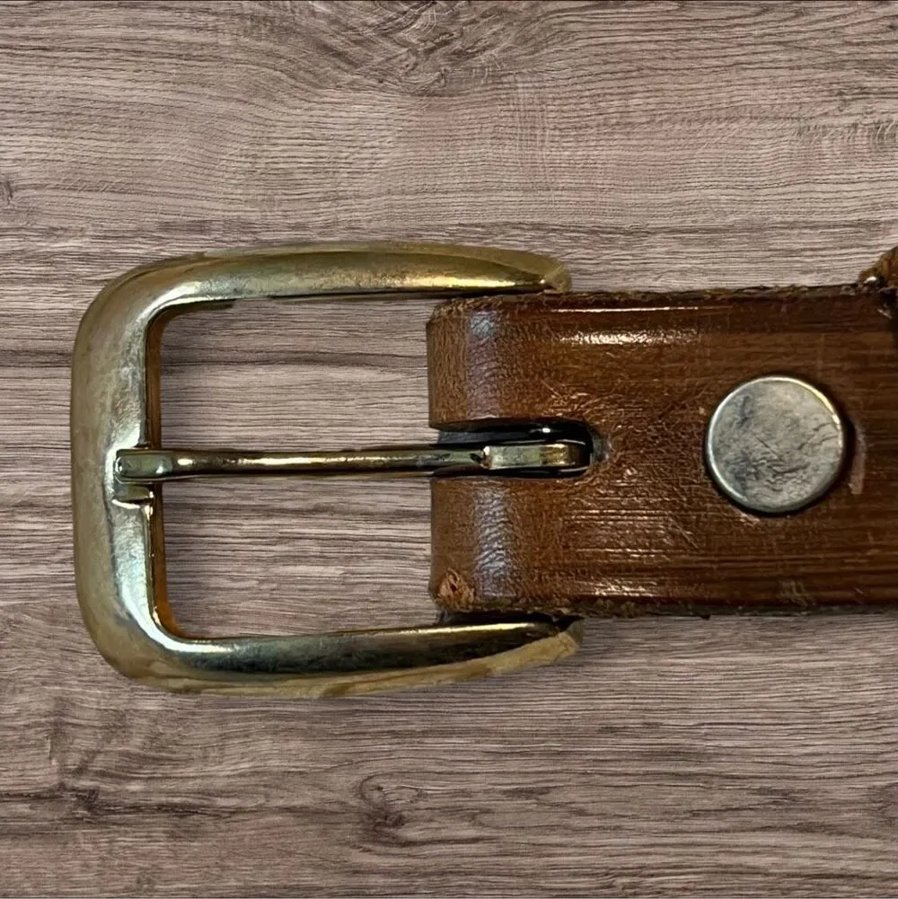 Trent Brown Leather Belt Embossed Name & Trucks Brass Tone Buckle